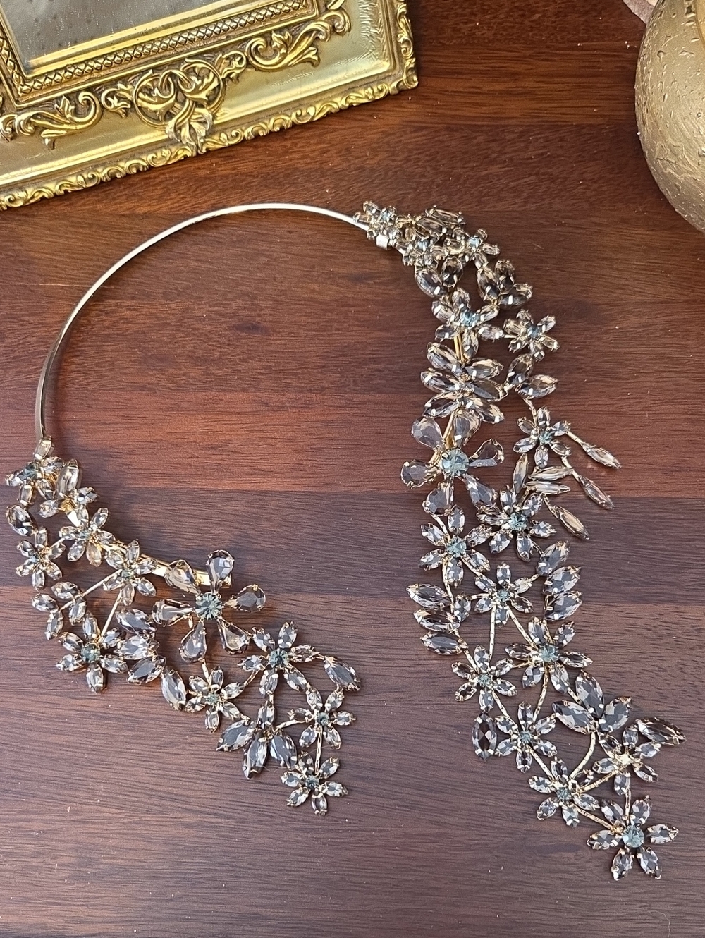 Statement Floral Crystal Necklace in Champagne - Picture 6 of 12